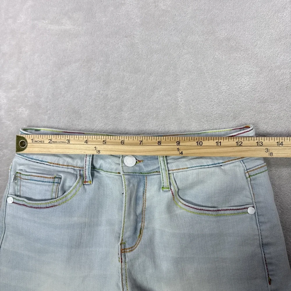 Judy Blue Denim Shorts Light Wash Womens Small Rainbow Stitch